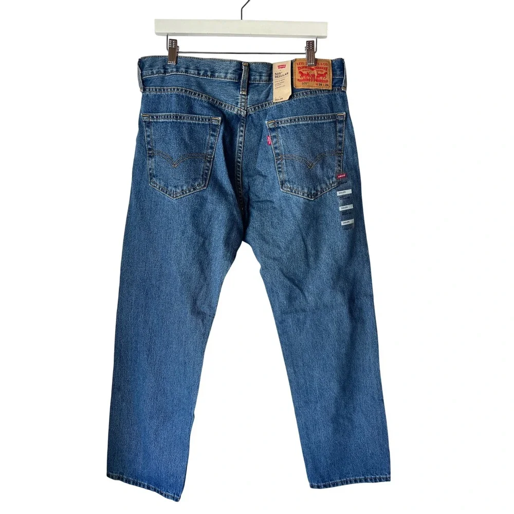 Levis 505 Regular Fit Jeans Mens 34x29 Medium Wash Blue Straight Leg 100% Cotton